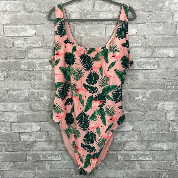 Old Navy Flamingo Twist-Back Cutout One-Piece Swimsuit - Picture 1 of 8